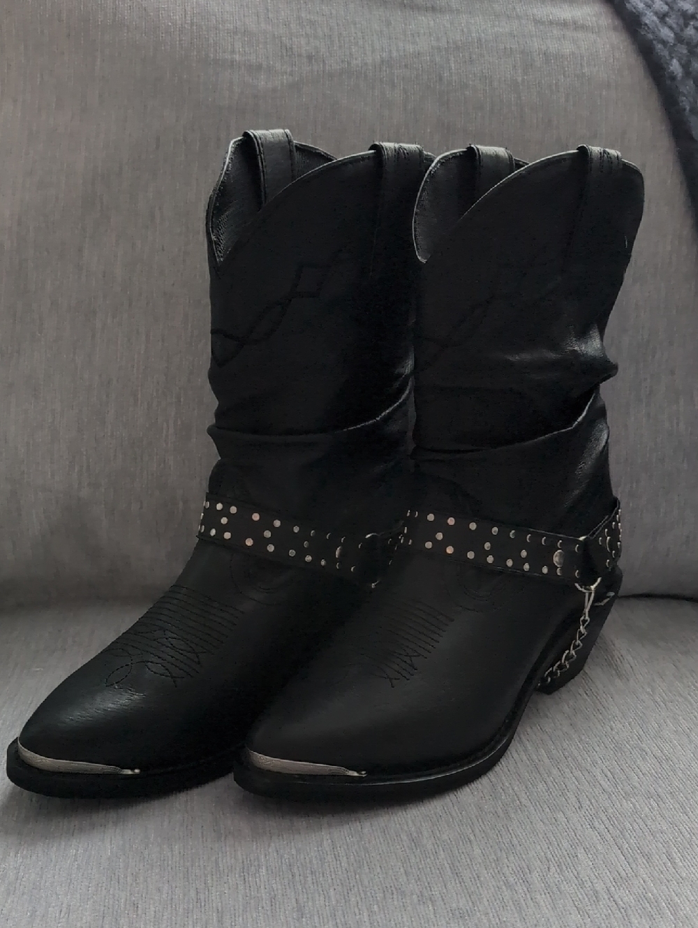 Shyanne Black Western Slouchy Boots w/Removable Studded Straps